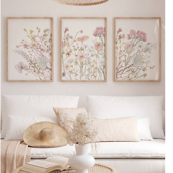 Boho Wildflower Colorful Wall Decor Art Set - Picture 1 of 5